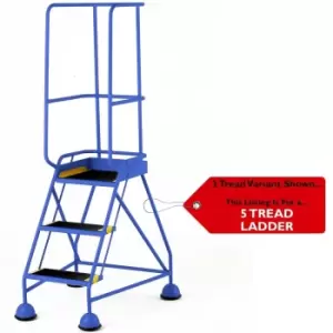 5 Tread Mobile Warehouse Steps & Guardrail Blue 2.2m Portable Safety Stairs