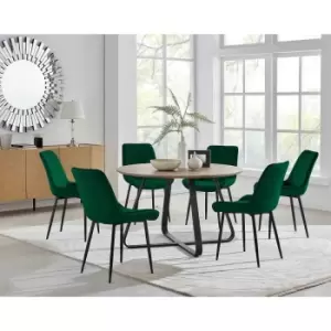 Furniture Box Santorini Brown Round Dining Table and 6 Green Pesaro Black Leg Chairs