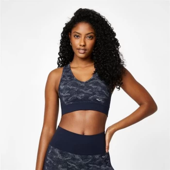 Everlast Seamless Camo V Neck Sports Bra - Navy