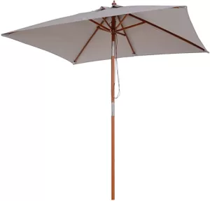 Outsunny Wooden Patio Umbrella Market Parasol Outdoor Sunshade 6 Ribs Brown Green