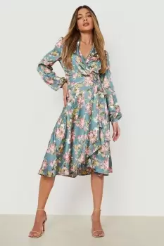 Floral Wrap Belted Midi Dress