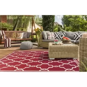 Terrace Spanish Tile Flatweave Outdoor Indoor Bordeaux Rug in 80 x 150cm (2'6''x5'0'')