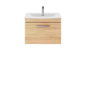 Nuie Athena 600 Wall Hung Single Drawer Vanity & Curved Basin - Natural Oak