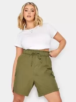 Yours Paperbag Cargo Shorts Khaki, Green, Size 18, Women