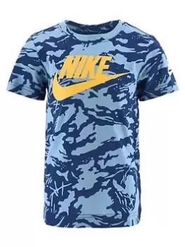 Nike Kids Boys AOP Club Camo T-Shirt S/S, Dark Blue, Size 3-4 Years