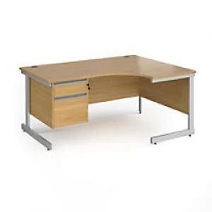 Dams International Right Hand Ergonomic Desk with 2 Lockable Drawers Pedestal and Oak Coloured MFC Top with Silver Frame Cantilever Legs Contract 25 1