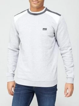 Jack & Jones Colour Block Crew Neck Sweatshirt - Light Grey Marl , Light Grey Marl, Size S, Men