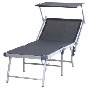 Outsunny Outdoor Sun Lounger w/ Overhead Canopy Aluminium Adjustable Back Texteline Seat Foldable Reclining Garden Park Beach Grey