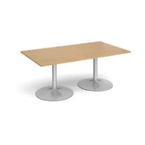 Trumpet base rectangular boardroom table 1800mm x 1000mm - silver base and oak top