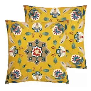 Folk Flora Outdoor Twin Pack Cushion Ochre