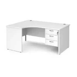 Office Desk Left Hand Corner Desk 1600mm With Pedestal White Top And Panel End Leg 1200mm Depth Maestro 25 MP16ELP3WH