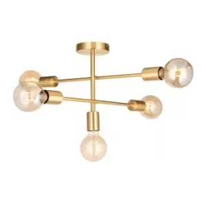 Studio Multi Arm Lamp Semi Flush Ceiling Lamp, Satin Brass Plate