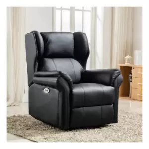 Oakford Black Electric Bonded Leather Auto Recliner Wing Back Lounge Chair With Usb