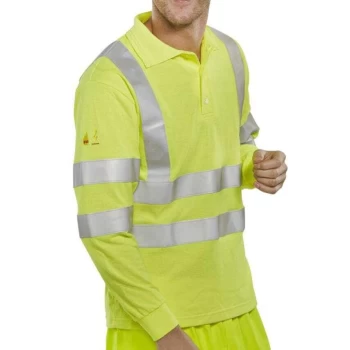 Fire Retardant Hi-vis Anti Static Polo Long Sleeved Saturn Yellow - Size 6XL