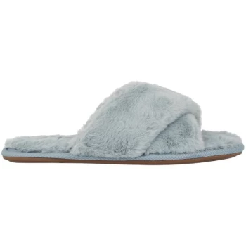 Jack Wills Faux Fur Cross Over Slippers - Soft Blue