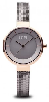 Bering Womens Solar Rose Gold Case, Stainless Steel Mesh Watch