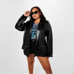 I Saw It First Plus Size Faux Leather Blazer - Black