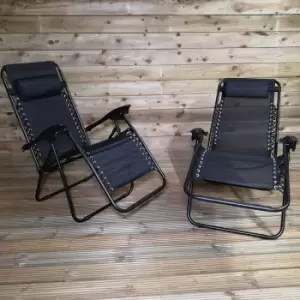 Pair of Multi Position Textoline Garden Relaxer Chair Lounger - All Black