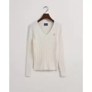 Gant Gant V Neck Cable Knit Jumper Womens - Cream