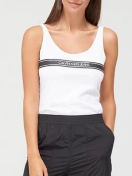 Calvin Klein Jeans Stripe Logo Scoop Neck Tank Top - White