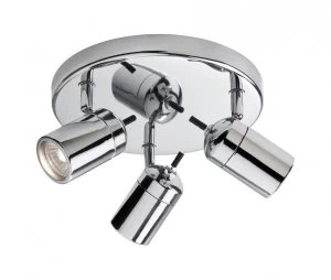 3 Light Flush Bathroom Ceiling Light Chrome IP44, GU10