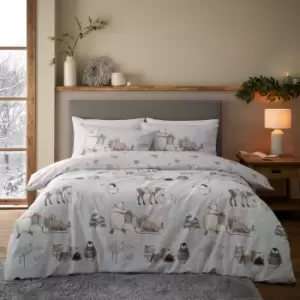 Catherine Lansfield Winter Animals 100% Brushed Cotton Duvet Cover & Pillowcase Set Grey