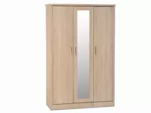 Seconique Lisbon Light Oak Effect 3 Door 1 Mirror Triple Wardrobe Flat Packed