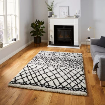 Scandi Berber G274 White Black 120cm x 170cm Rectangle - Black and Ivory