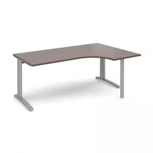 TR10 right hand ergonomic desk 1800mm - silver frame and walnut top
