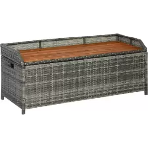 Outsunny - Patio pe Rattan Wicker Storage Bench Box with Natural Wood Top Lid - Grey