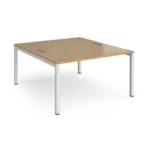 Bench Desk 2 Person Rectangular Desks 1400mm Oak Tops With White Frames 1600mm Depth Connex