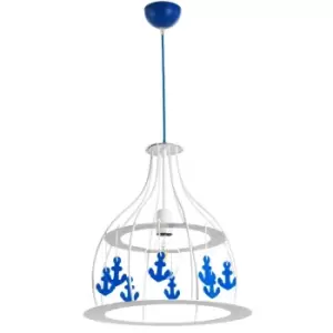 Ancorina Childrens Wire Frame Pendant Ceiling Light, White, Blue