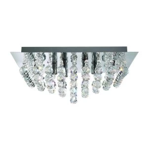 6 Light Square Ceiling Semi Flush Light Chrome, Crystal Glass, G9