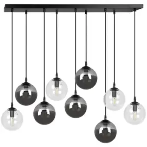 Emibig Cosmo Black Globe Cluster Pendant Ceiling Light with Clear, Graphite Glass Shades, 9x E14