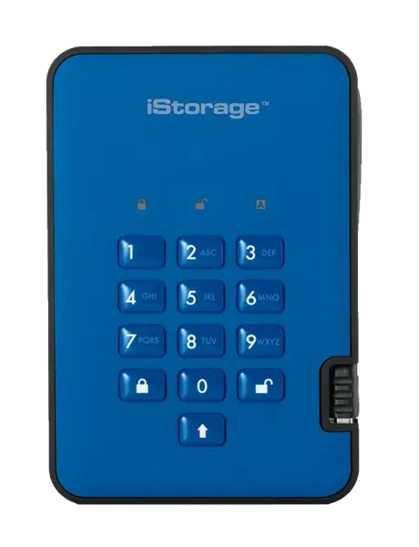 iStorage diskAshur2 500GB Mobile External Hard Drive in Blue - USB3.1