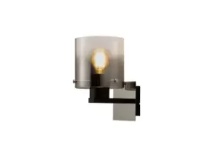 Single Switched Wall Lamp, 1 Light, E27, Black, Smoke Fade Glass