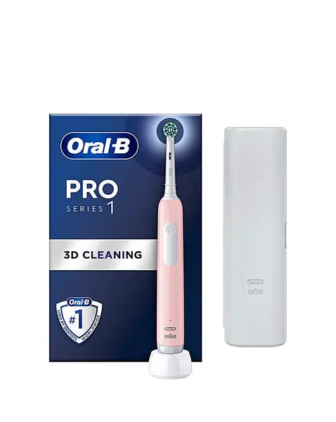 Oral B Pro 1 3D White Pink Electric Toothbrush with Travel Case