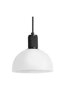 Knurled Opal Glass Dome Pendant Light, 8 Inch, White, Black Holder