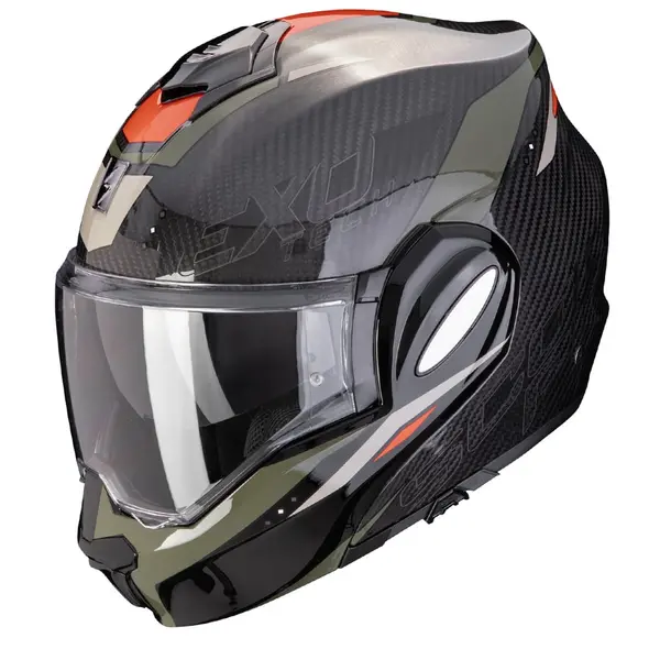 Scorpion Exo-Tech Evo Carbon Rover Black Green Modular Helmet L