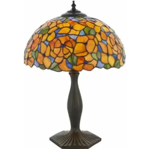 Loops - Medium Tiffany Glass Floral Table Lamp - Dark Bronze Finish - 60W E27 gls led