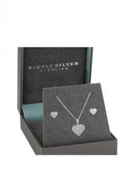 Simply Silver Sterling Silver 925 Cubic Zirconia Puff Heart Set