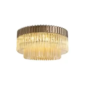 Poland Ceiling Lamp Round 12 Light E14, Polished Nickel, Cognac Sculpted Glass, Item Weight: 28.7kg