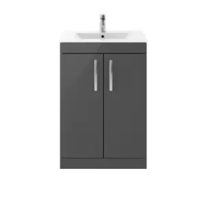 Nuie Athena 600 Floor Standing 2-door Vanity & Minimalist Basin - Gloss Grey