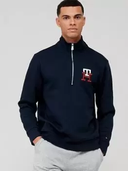 Tommy Hilfiger Essential Monogram Quarter Zip Sweat - Navy, Size L, Men