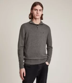 AllSaints Mens Kilburn Zip Funnel Jumper, Monument Grey, Size: S