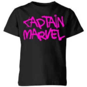 Captain Marvel Spray Text Kids T-Shirt - Black - 11-12 Years