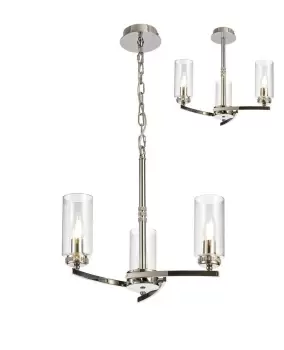 Ceiling Pendant, Semi Ceiling, 3 x E14, Polished Nickel