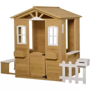 Outsunny - Wooden Outdoor Playhouse w/ Door Windows Bench for Kids Children