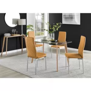 Furniturebox UK - Furniturebox Malmo Rectangular Glass and Wooden Leg Modern Industrial Dining Table & 4 Mustard Milan Chrome Leg Faux Leather Chairs