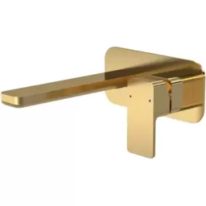 Windon 2-Hole Wall Mounted Basin Mixer Tap with Plate - Brushed Brass - Nuie